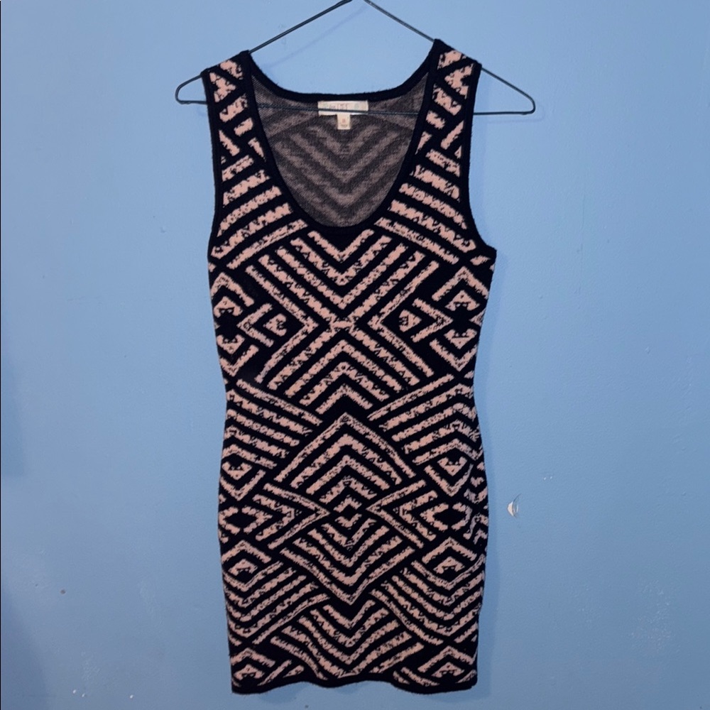 Geometric Patterned Black and Pink Dress